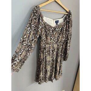 Vintage SCOOP Y2K Snakeskin Print Dress Womens Size Small Wide Neck Long Sleeve